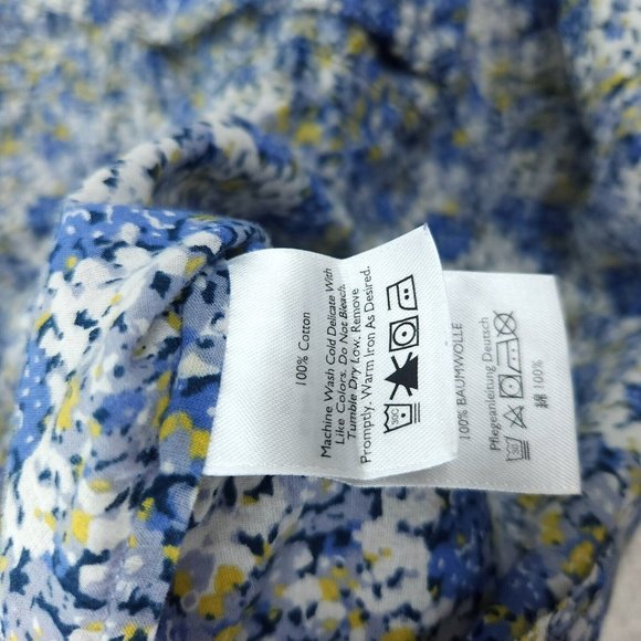 Eddie Bauer Shirt Women's Medium Blue Floral Button Front Short Sleeve Ruffle - Picture 4 of 8